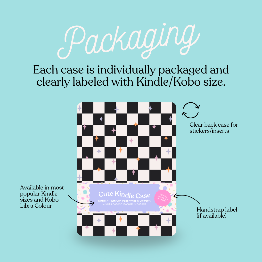 Retro Checkered Clear Back & Handle Kindle & Kobo Case