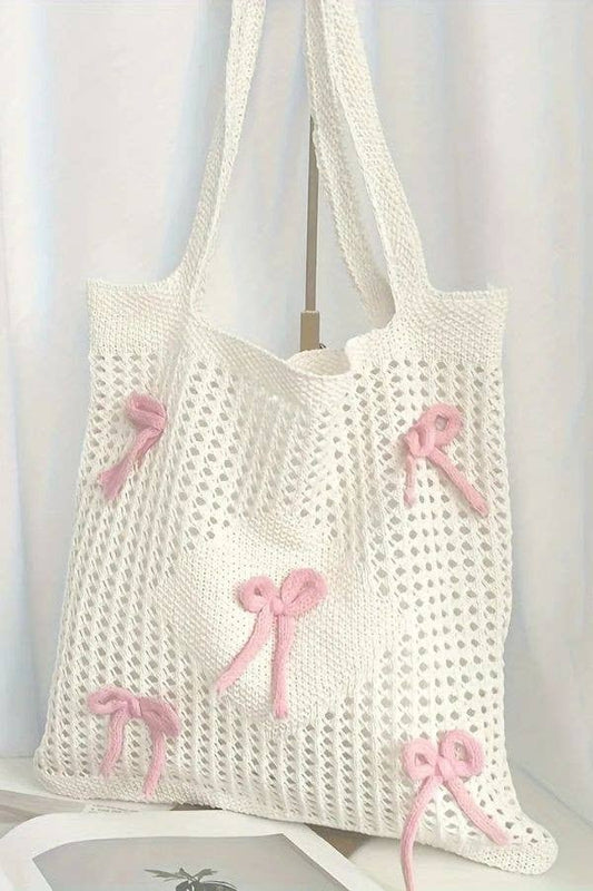 Bow Crochet Tote Beach Bag