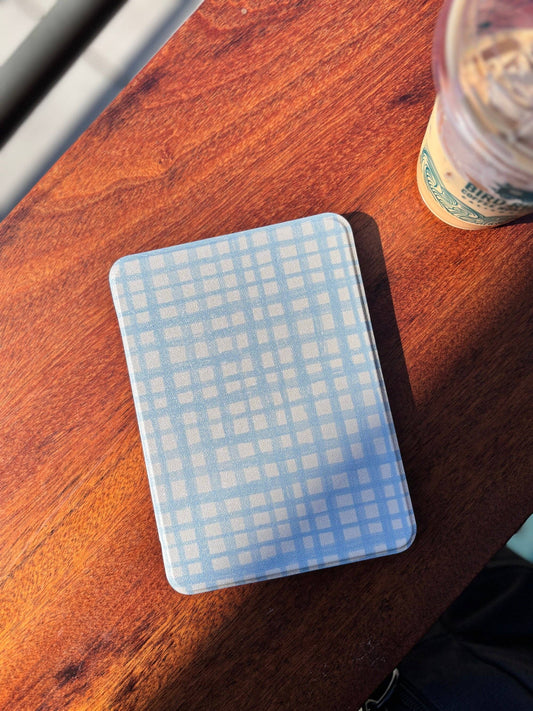 Soft Blue Gingham Kindle Case w/ Clear Back